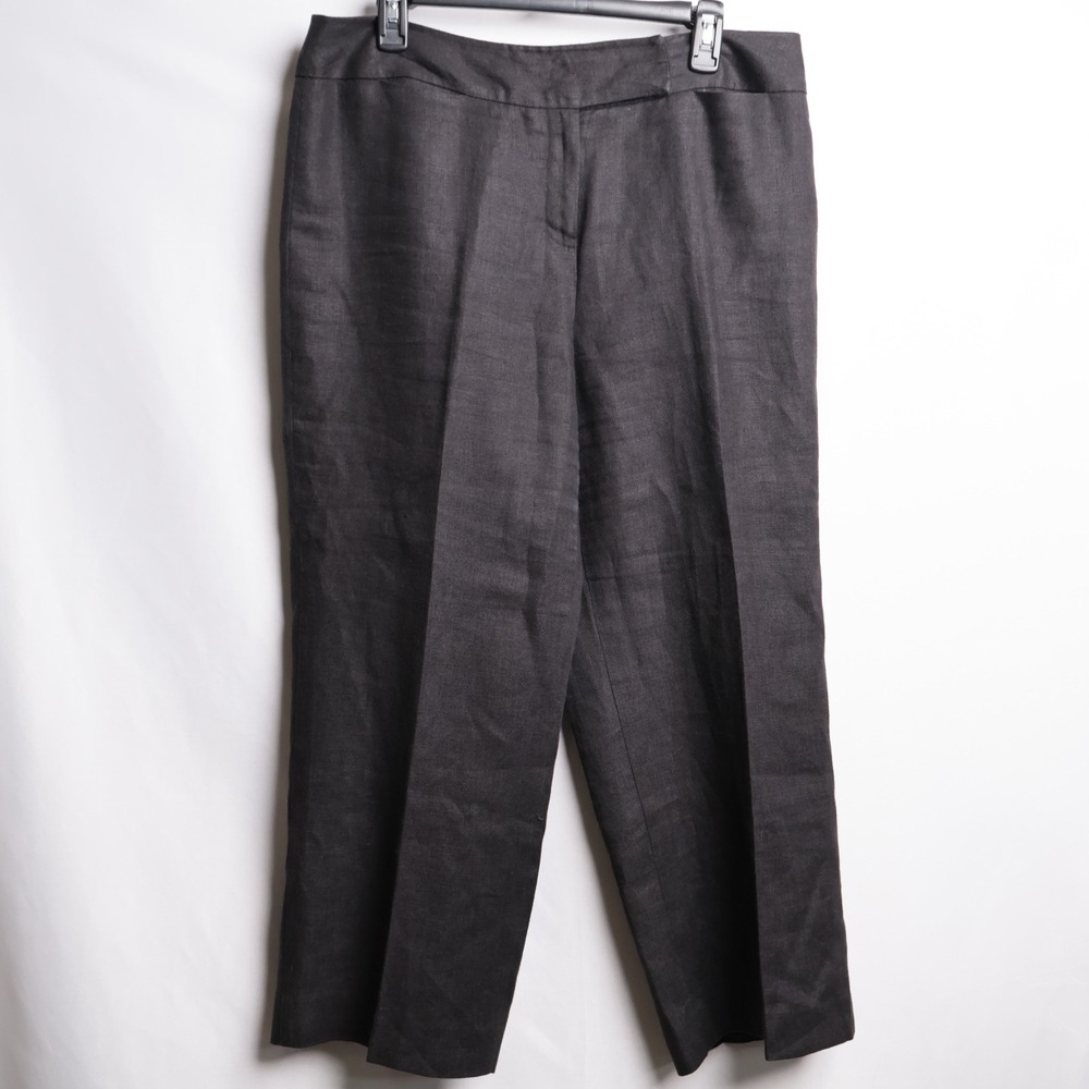 Talbots Womens 14 Black Irish Linen Wide Leg Trousers Dress Pants Professional‎